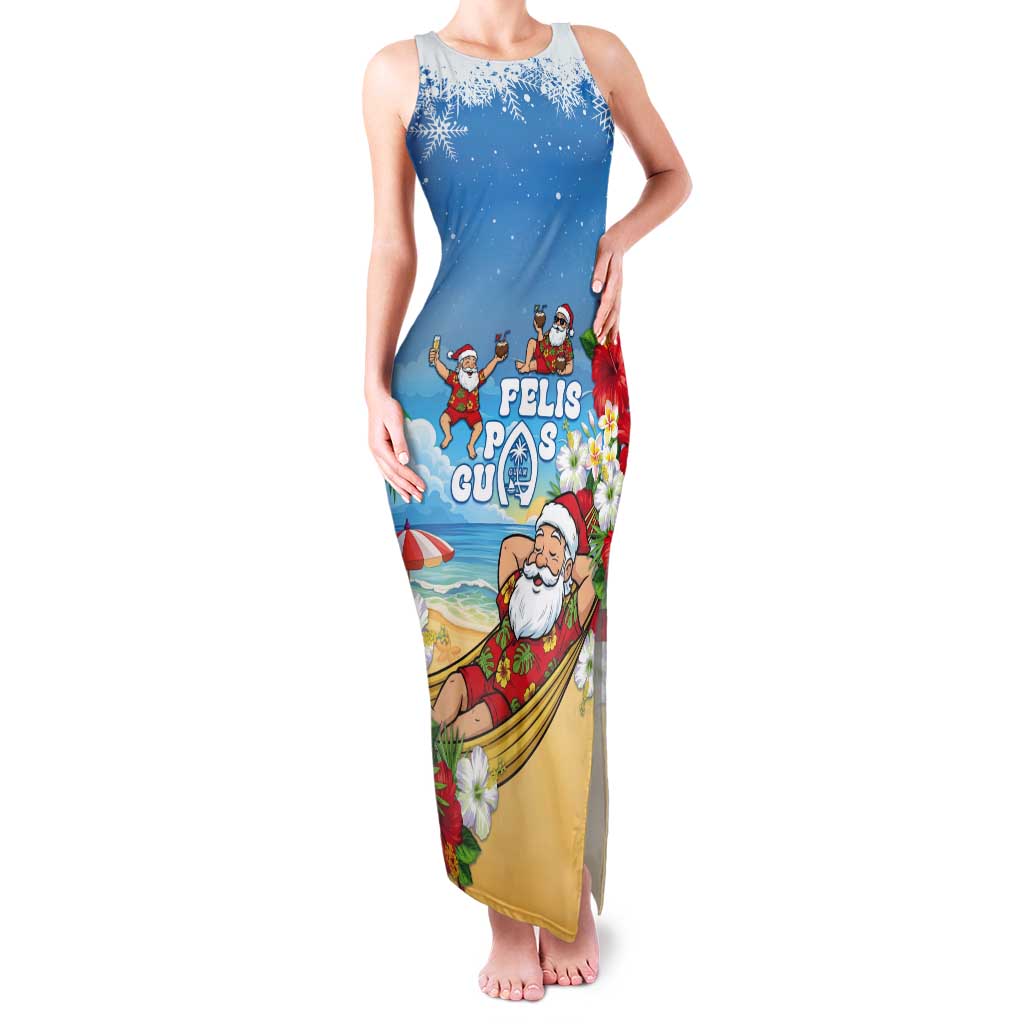 Guam Christmas Tank Maxi Dress Felis Pasgua Chilling Santa LT05 Women Blue - Polynesian Pride