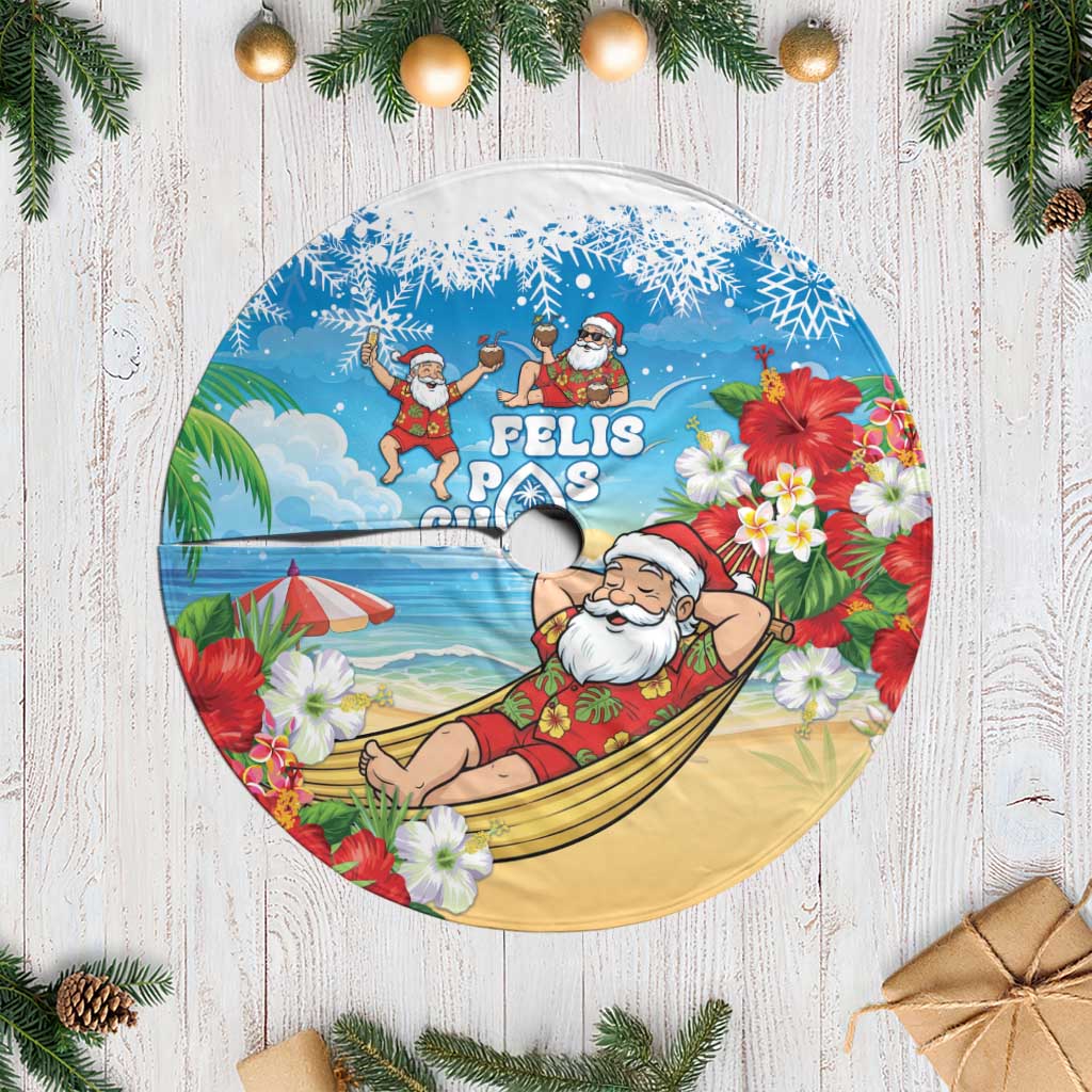 Guam Christmas Tree Skirt Felis Pasgua Chilling Santa LT05 Casual Blue - Polynesian Pride