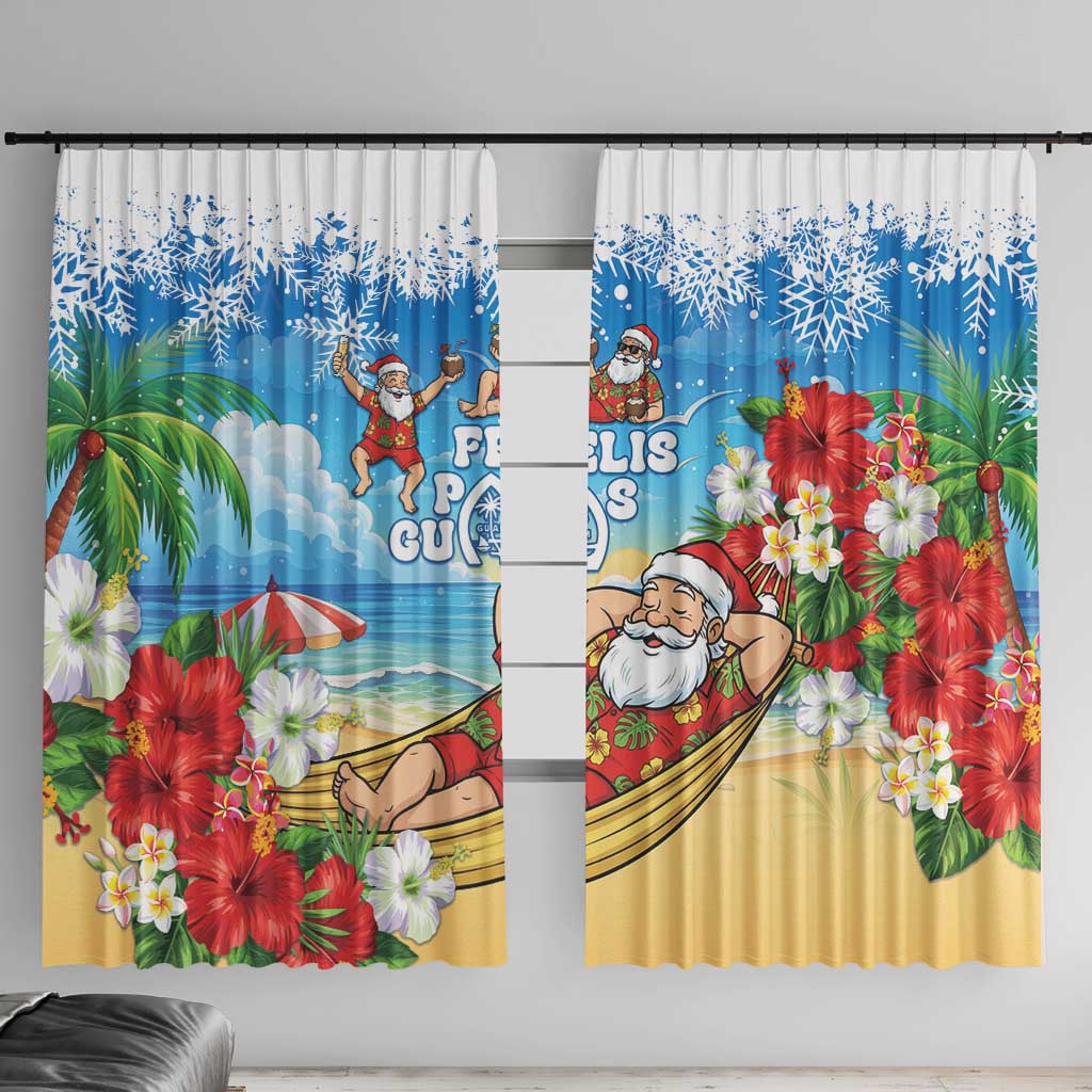 Guam Christmas Window Curtain Felis Pasgua Chilling Santa LT05 With Hooks Blue - Polynesian Pride