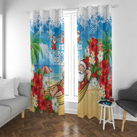 Guam Christmas Window Curtain Felis Pasgua Chilling Santa LT05 With Grommets Blue - Polynesian Pride