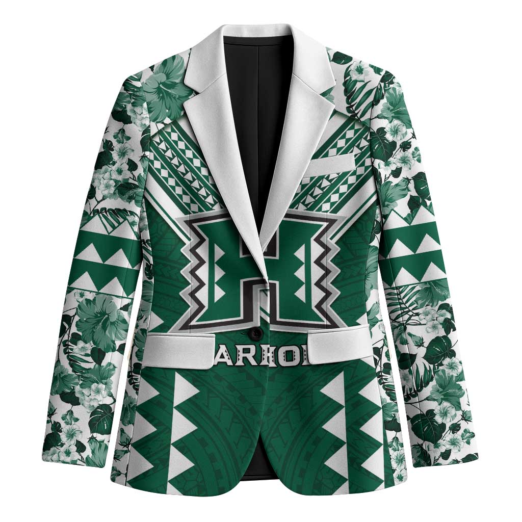 Custom Hawaii Football Blazer Rainbow Warriors Tropical Vibes LT05 Unisex Green - Polynesian Pride