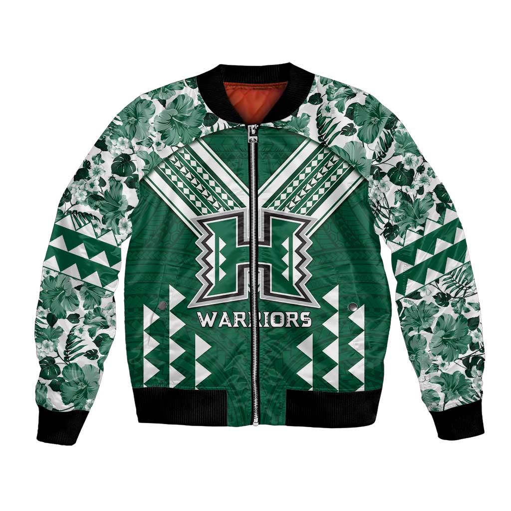 Custom Hawaii Football Bomber Jacket Rainbow Warriors Tropical Vibes LT05 Unisex Green - Polynesian Pride