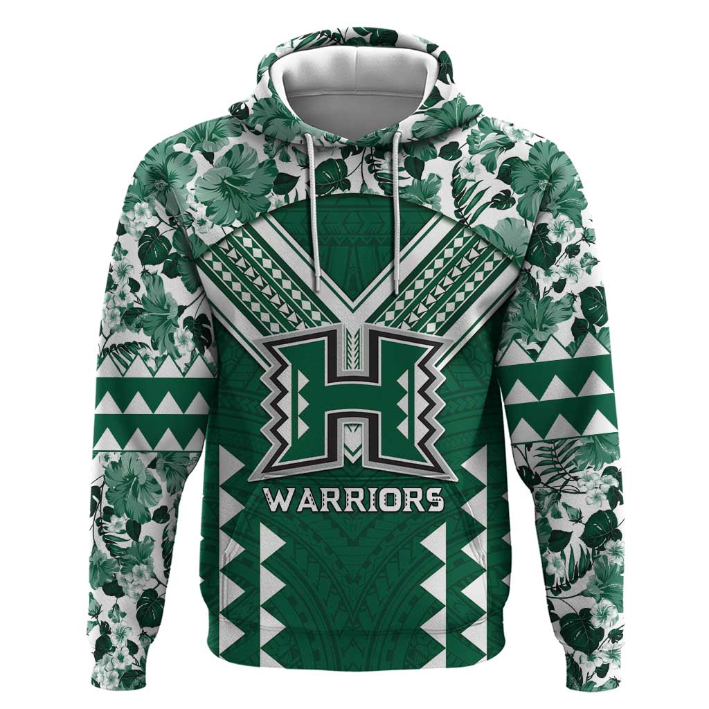 Custom Hawaii Football Hoodie Rainbow Warriors Tropical Vibes LT05 Pullover Hoodie Green - Polynesian Pride