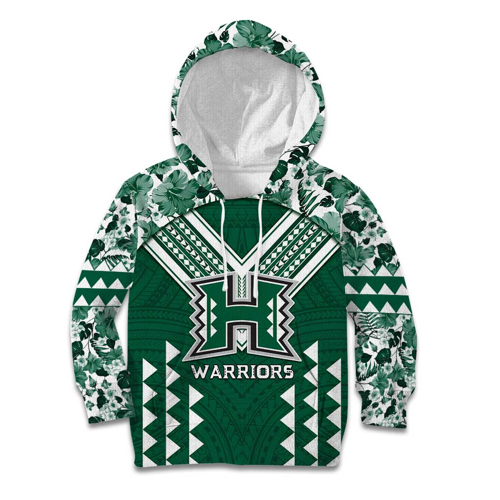 Custom Hawaii Football Kid Hoodie Rainbow Warriors Tropical Vibes LT05 Hoodie Green - Polynesian Pride