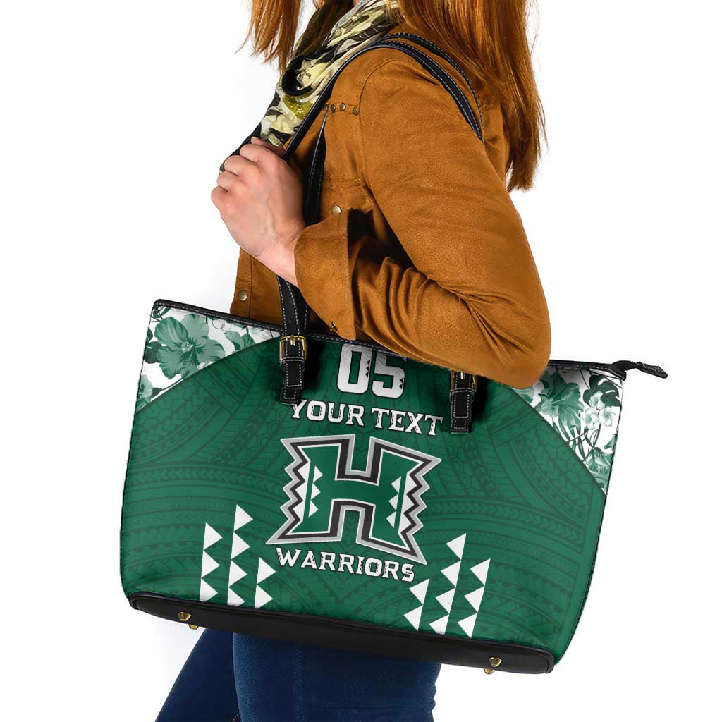 Custom Hawaii Football Leather Tote Bag Rainbow Warriors Tropical Vibes LT05 Green - Polynesian Pride