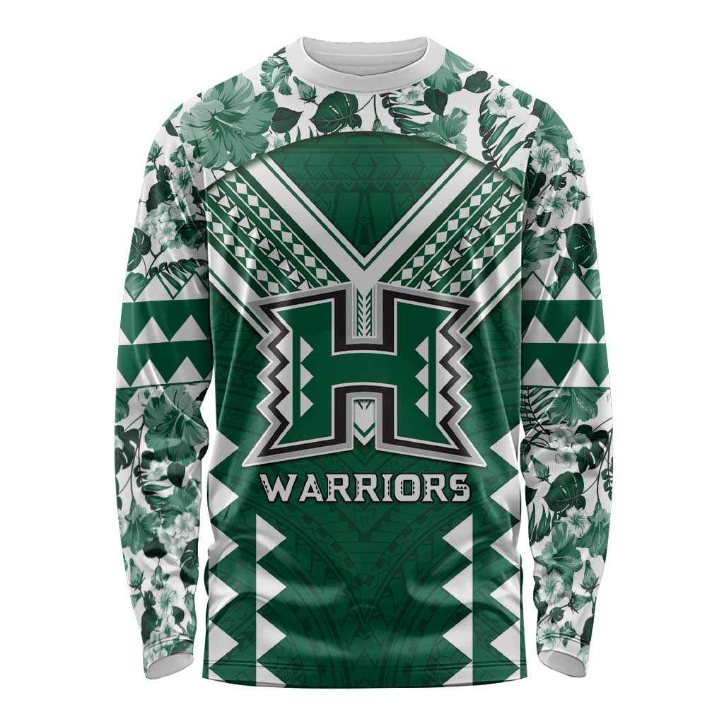 Custom Hawaii Football Long Sleeve Shirt Rainbow Warriors Tropical Vibes LT05 Unisex Green - Polynesian Pride
