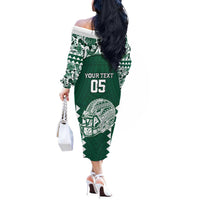 Custom Hawaii Football Off The Shoulder Long Sleeve Dress Rainbow Warriors Tropical Vibes LT05 - Polynesian Pride