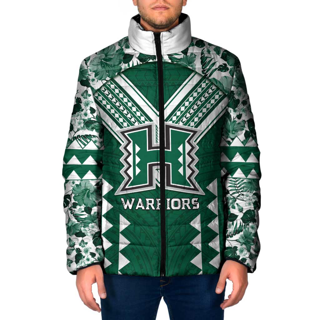 Custom Hawaii Football Padded Jacket Rainbow Warriors Tropical Vibes LT05 Men Green - Polynesian Pride