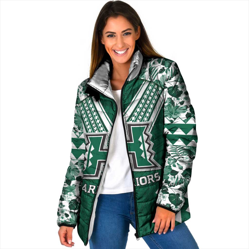 Custom Hawaii Football Padded Jacket Rainbow Warriors Tropical Vibes LT05 Women Green - Polynesian Pride