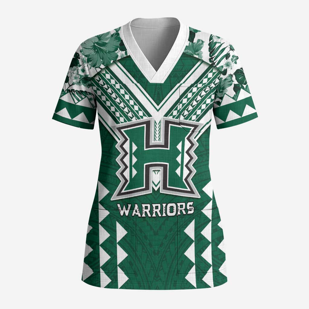 Custom Hawaii Football Scrub Top Rainbow Warriors Tropical Vibes LT05 Adult Green - Polynesian Pride