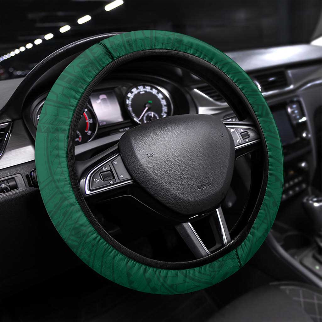 Hawaii Football Steering Wheel Cover Rainbow Warriors Tropical Vibes LT05 Universal Fit Green - Polynesian Pride