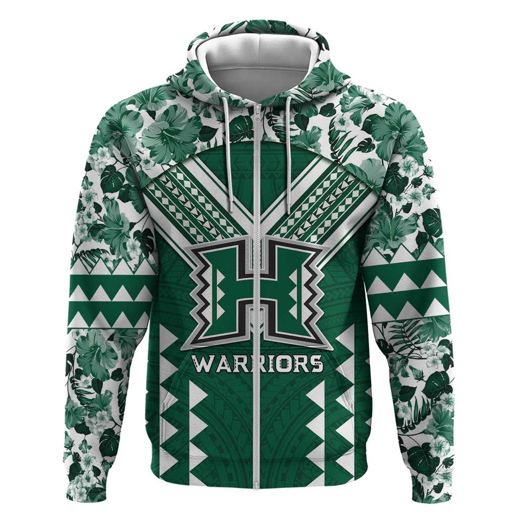 Custom Hawaii Football Zip Hoodie Rainbow Warriors Tropical Vibes LT05 Zip Hoodie Green - Polynesian Pride