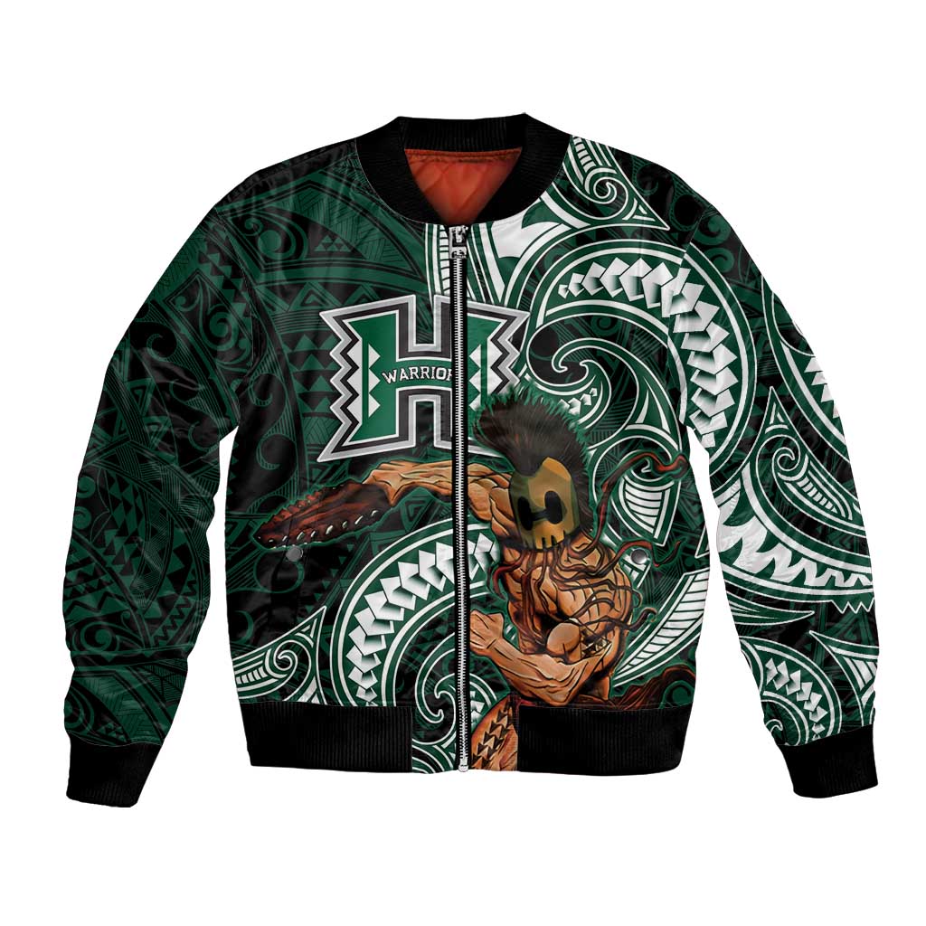 Hawaii Ikaika Warrior Football Bomber Jacket Polynesian Tribal Tattoo LT05 Unisex Black - Polynesian Pride