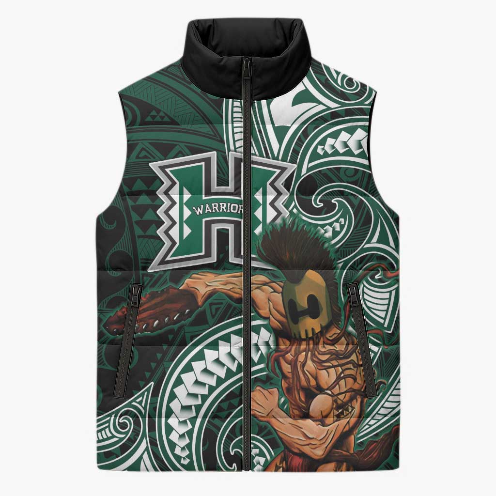 Hawaii Ikaika Warrior Football Sleeveless Puffer Jacket Polynesian Tribal Tattoo LT05 Unisex Black - Polynesian Pride