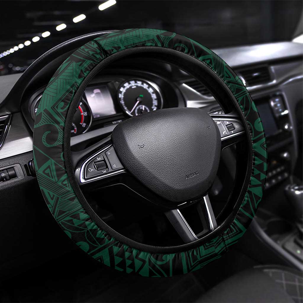 Hawaii Ikaika Warrior Football Steering Wheel Cover Polynesian Tribal Tattoo LT05 Universal Fit Black - Polynesian Pride