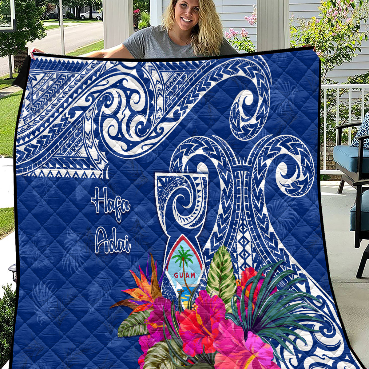 Hafa Adai Guam History and Chamorro Heritage Day Quilt Blue Latte Stone LT05 Blue - Polynesian Pride