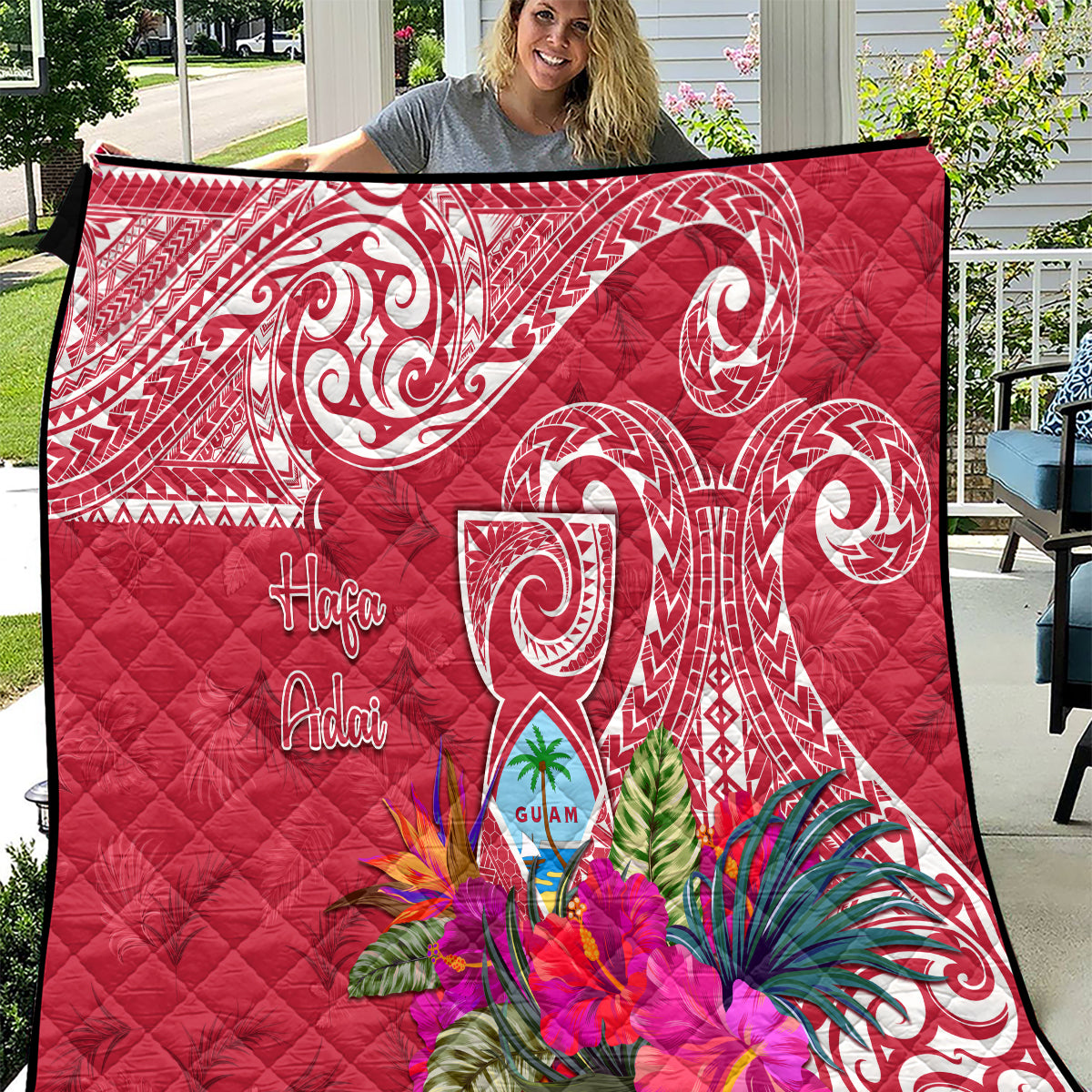 Hafa Adai Guam History and Chamorro Heritage Day Quilt Red Latte Stone LT05 Red - Polynesian Pride