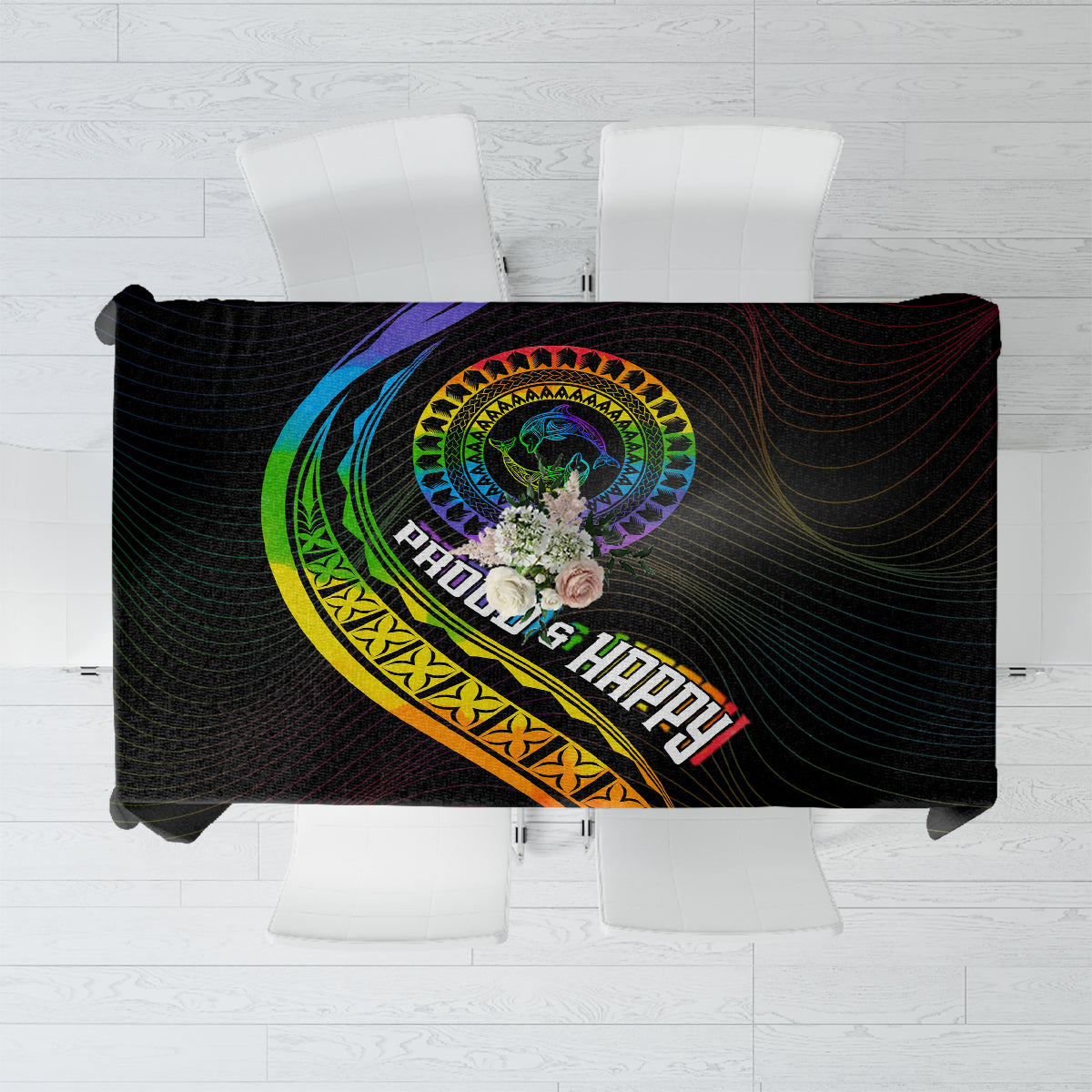 LGBT History Month Tablecloth Proud And Happy Polynesian Dolphin LT05 Black - Polynesian Pride