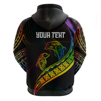 Personalised LGBT History Month Zip Hoodie Proud And Happy Polynesian Dolphin LT05 - Polynesian Pride