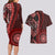 New Zealand Aotearoa Couples Matching Long Sleeve Bodycon Dress and Hawaiian Shirt Maori Harakeke Weaving Pattern Red LT05 - Polynesian Pride