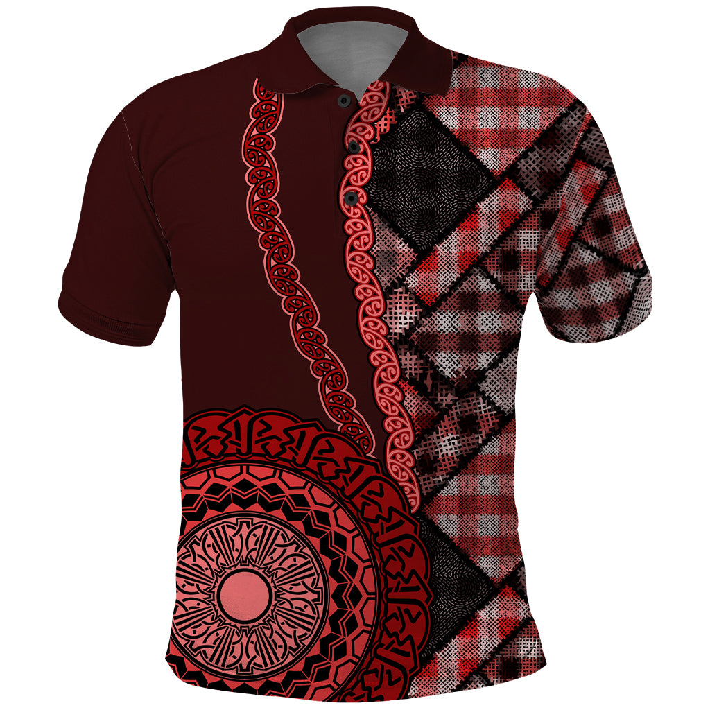 New Zealand Aotearoa Polo Shirt Maori Harakeke Weaving Pattern Red LT05 Red - Polynesian Pride