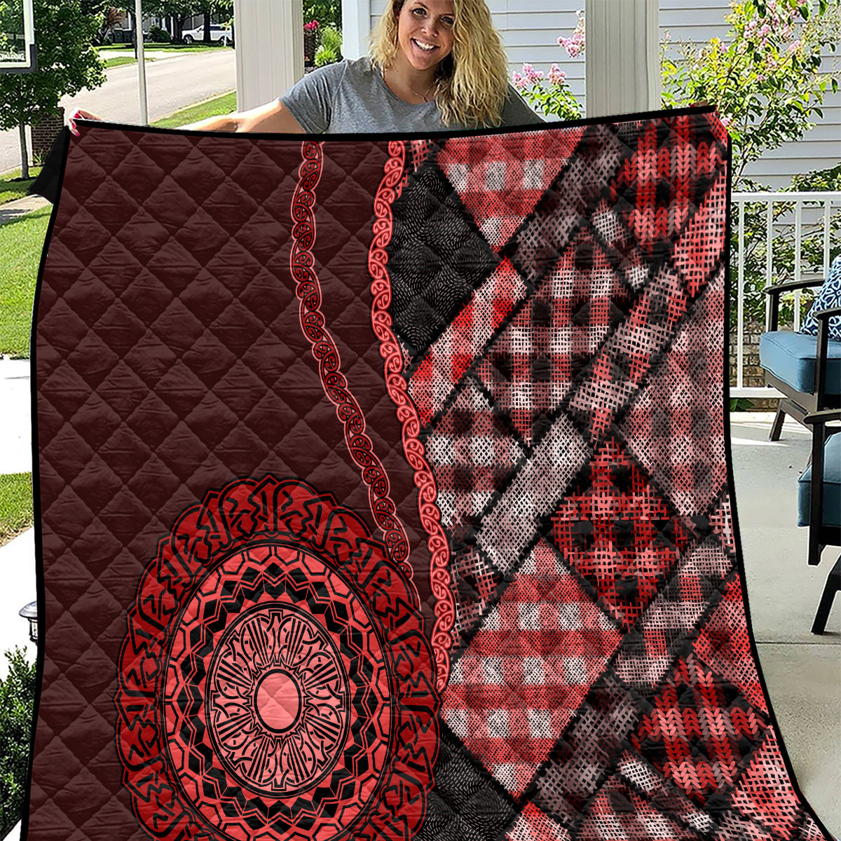 New Zealand Aotearoa Quilt Maori Harakeke Weaving Pattern Red LT05 Red - Polynesian Pride