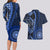 New Zealand Aotearoa Couples Matching Long Sleeve Bodycon Dress and Hawaiian Shirt Maori Harakeke Weaving Pattern Blue LT05 - Polynesian Pride