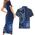 New Zealand Aotearoa Couples Matching Short Sleeve Bodycon Dress and Hawaiian Shirt Maori Harakeke Weaving Pattern Blue LT05 - Polynesian Pride