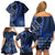 New Zealand Aotearoa Family Matching Off Shoulder Short Dress and Hawaiian Shirt Maori Harakeke Weaving Pattern Blue LT05 - Polynesian Pride