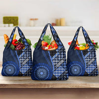 New Zealand Aotearoa Grocery Bag Maori Harakeke Weaving Pattern Blue LT05 3-pack One Size Blue - Polynesian Pride