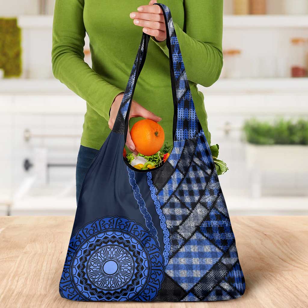 New Zealand Aotearoa Grocery Bag Maori Harakeke Weaving Pattern Blue LT05 - Polynesian Pride