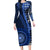 New Zealand Aotearoa Long Sleeve Bodycon Dress Maori Harakeke Weaving Pattern Blue LT05 Long Dress Blue - Polynesian Pride