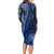 New Zealand Aotearoa Long Sleeve Bodycon Dress Maori Harakeke Weaving Pattern Blue LT05 - Polynesian Pride