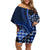 New Zealand Aotearoa Off Shoulder Short Dress Maori Harakeke Weaving Pattern Blue LT05 Women Blue - Polynesian Pride