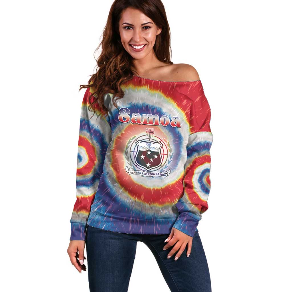 Samoa Off Shoulder Sweater Tie Dye Unique Style LT05 Women Colorful - Polynesian Pride