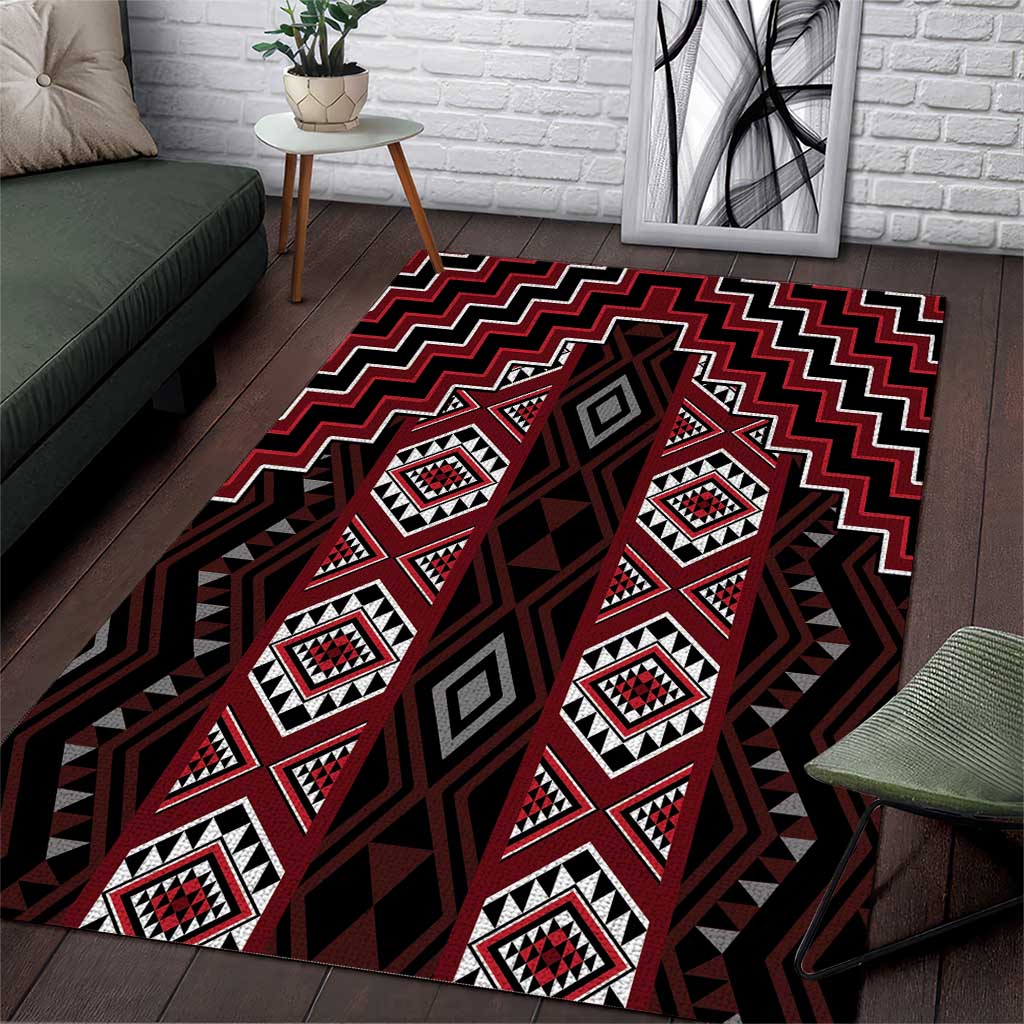 New Zealand Aotearoa Area Rug Red Poutama With Taniko Pattern LT05 Red - Polynesian Pride