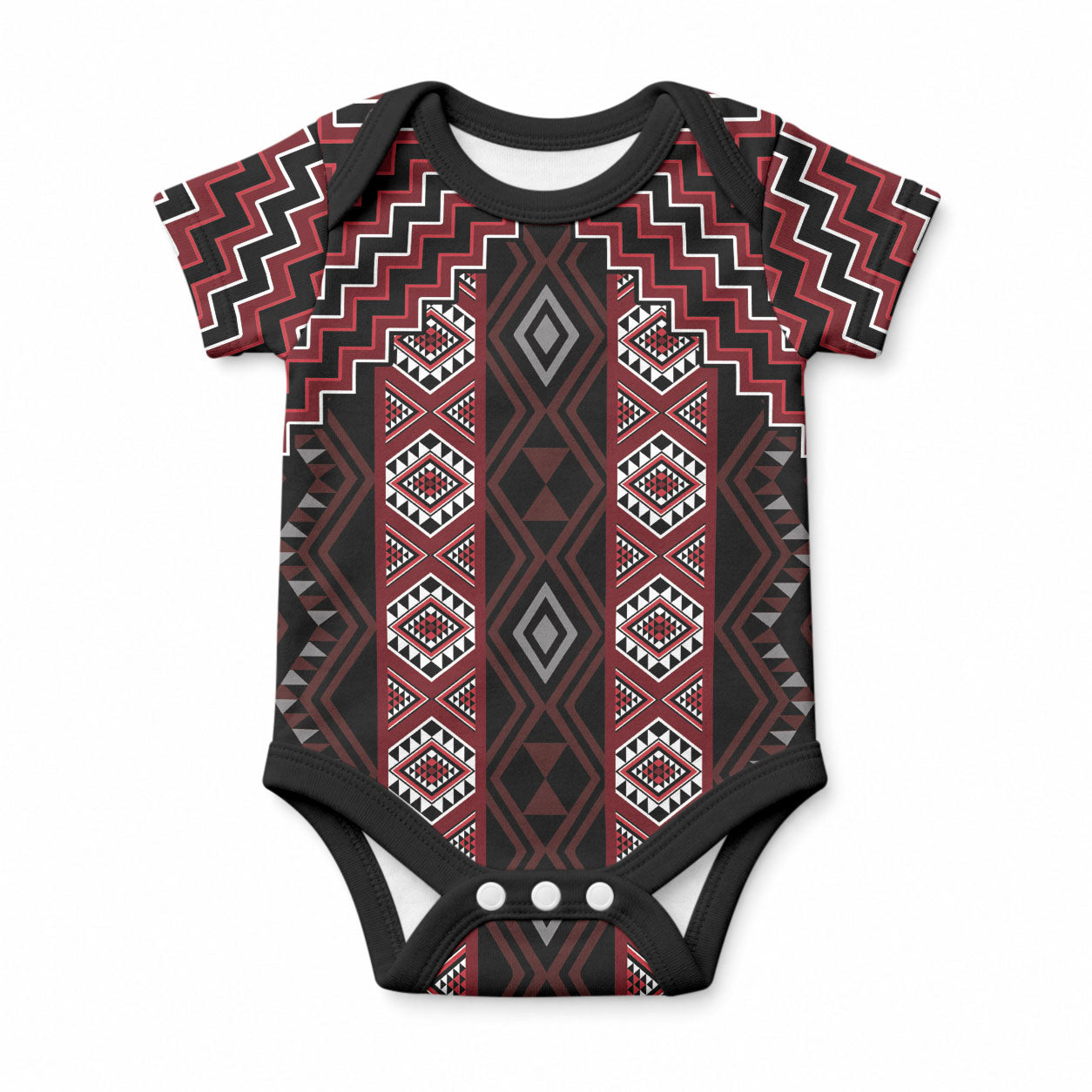 New Zealand Aotearoa Baby Onesie Red Poutama With Taniko Pattern