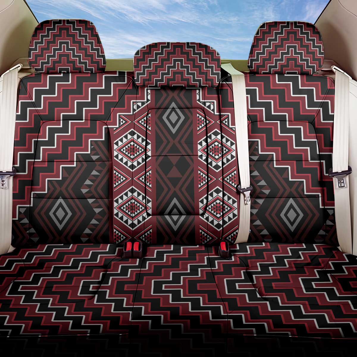 New Zealand Aotearoa Back Car Seat Cover Red Poutama With Taniko Pattern LT05 One Size Red - Polynesian Pride