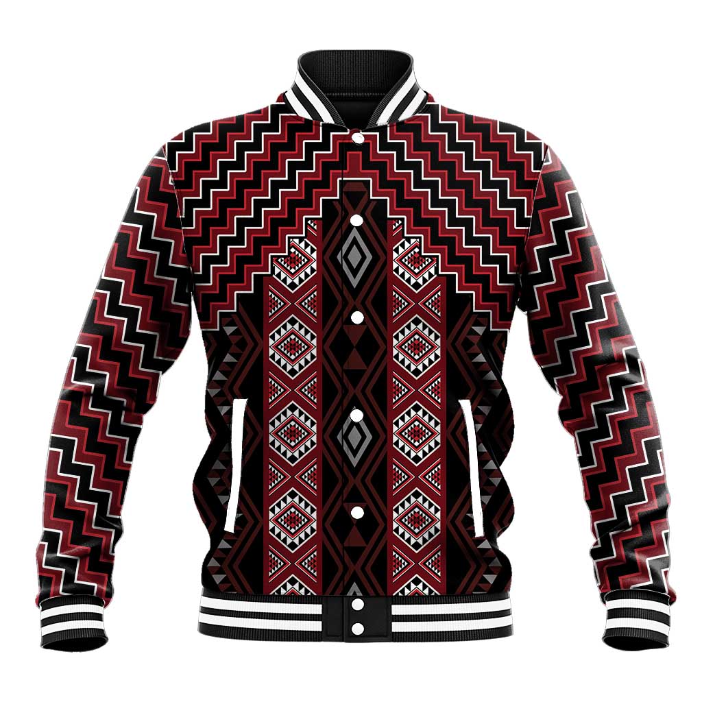 New Zealand Aotearoa Baseball Jacket Red Poutama With Taniko Pattern LT05 Unisex Red - Polynesian Pride