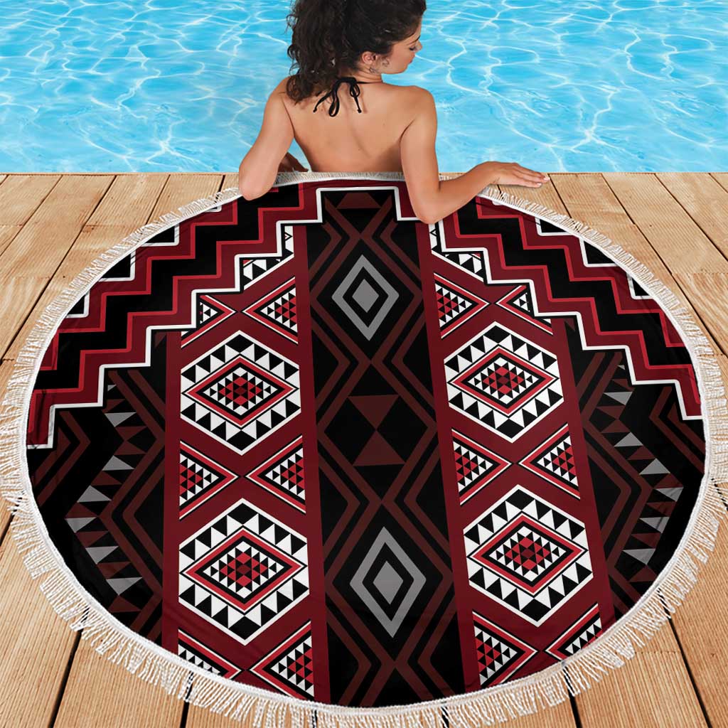 New Zealand Aotearoa Beach Blanket Red Poutama With Taniko Pattern LT05 - Polynesian Pride