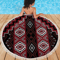 New Zealand Aotearoa Beach Blanket Red Poutama With Taniko Pattern LT05 - Polynesian Pride