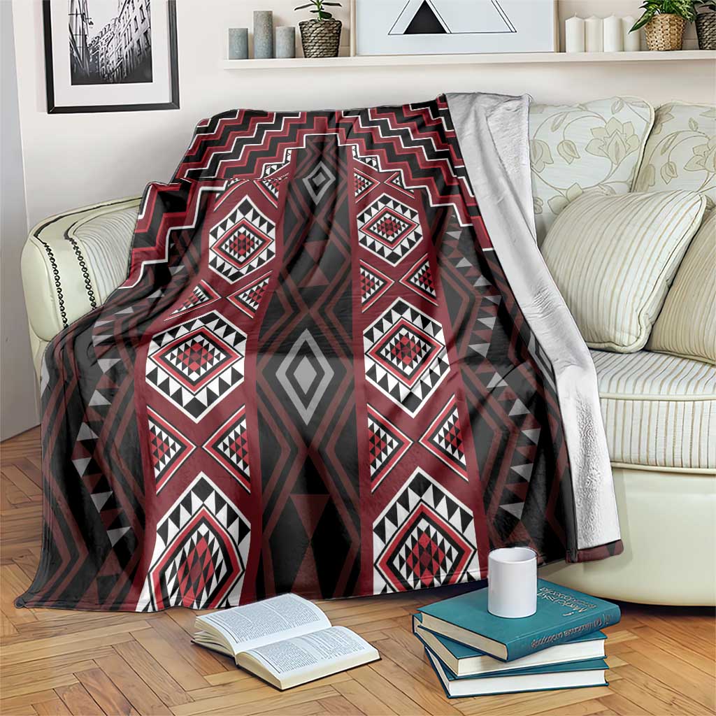 New Zealand Aotearoa Blanket Red Poutama With Taniko Pattern LT05 Red - Polynesian Pride
