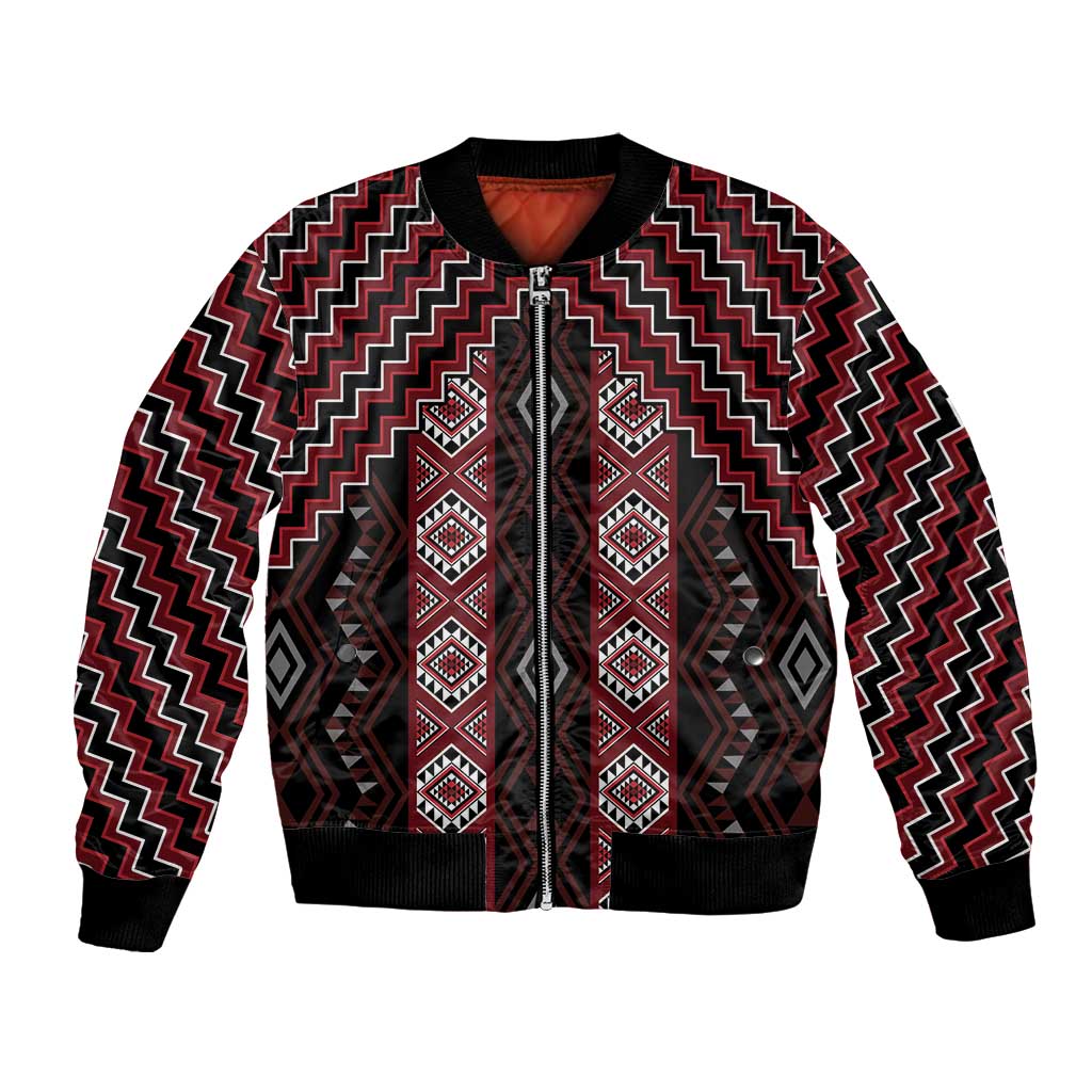 New Zealand Aotearoa Bomber Jacket Red Poutama With Taniko Pattern LT05 Unisex Red - Polynesian Pride