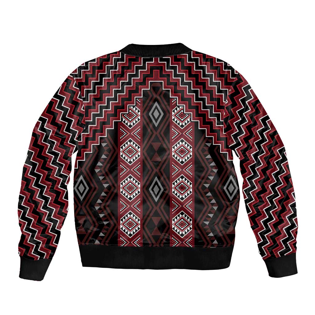 New Zealand Aotearoa Bomber Jacket Red Poutama With Taniko Pattern LT05 - Polynesian Pride