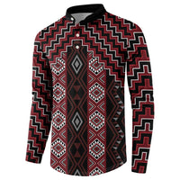 New Zealand Aotearoa Button Sweatshirt Red Poutama With Taniko Pattern LT05 - Polynesian Pride