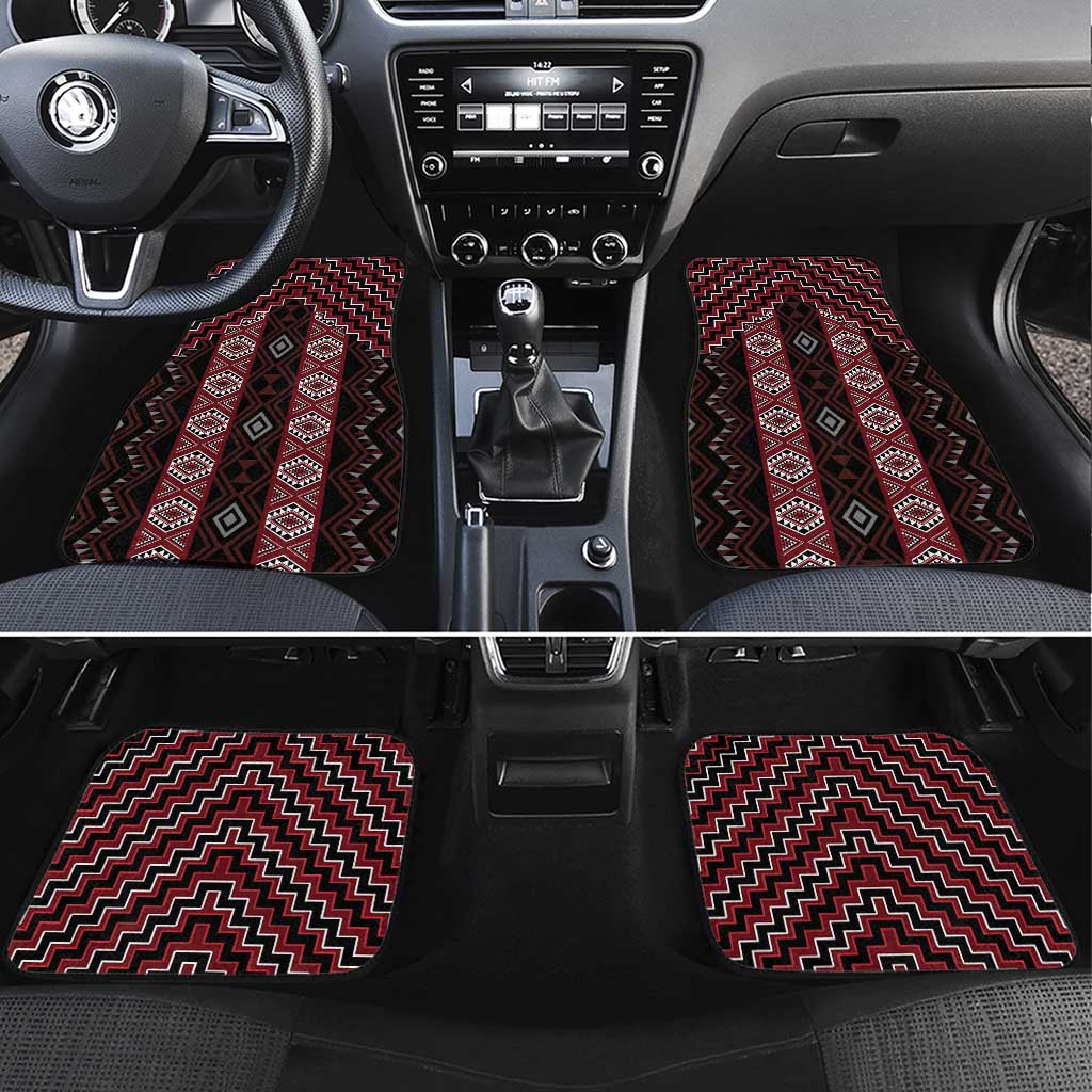 New Zealand Aotearoa Car Mats Red Poutama With Taniko Pattern LT05 Set 4pcs Red - Polynesian Pride