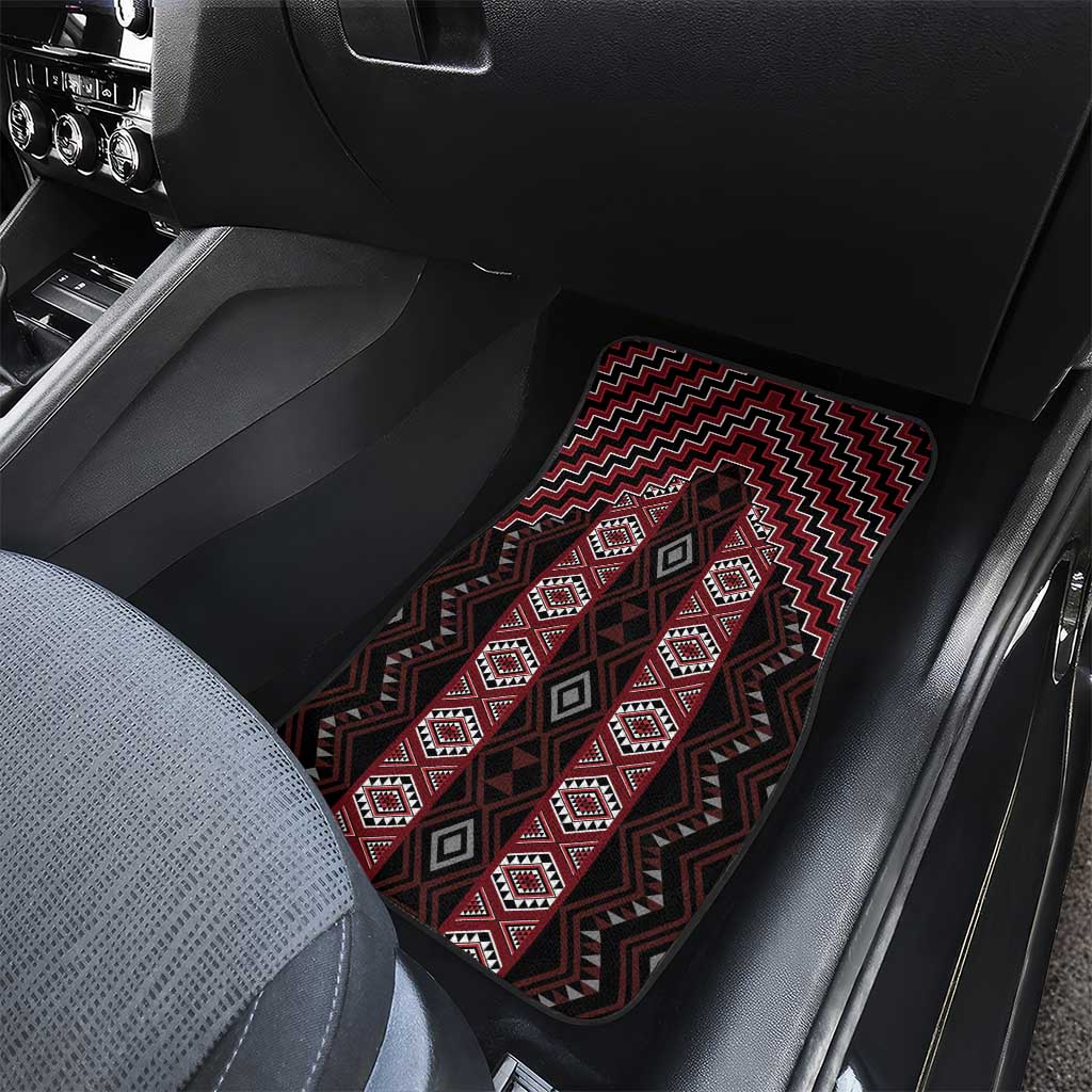 New Zealand Aotearoa Car Mats Red Poutama With Taniko Pattern LT05 - Polynesian Pride