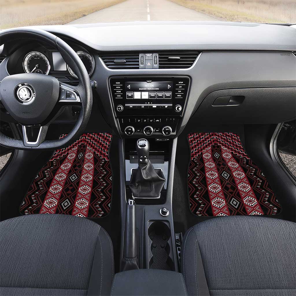 New Zealand Aotearoa Car Mats Red Poutama With Taniko Pattern LT05 Set 2pcs - Front Red - Polynesian Pride