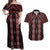 New Zealand Aotearoa Couples Matching Off Shoulder Maxi Dress and Hawaiian Shirt Red Poutama With Taniko Pattern LT05