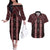 New Zealand Aotearoa Couples Matching Off The Shoulder Long Sleeve Dress and Hawaiian Shirt Red Poutama With Taniko Pattern